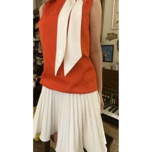 Vintage Dress With Bow/Tie Front & Pleated Skirt